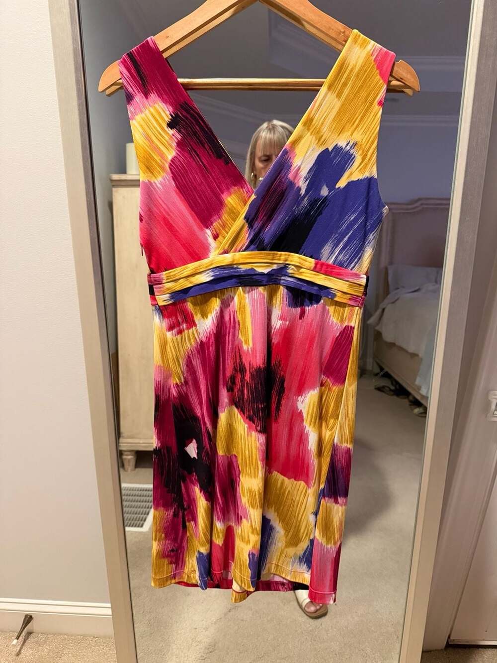 Antonio Melani Bright Multicolor Abstract Print Sleeveless V-Neck Dress